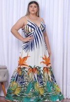 Summer Plus Size Floral Strap Long Maxi Dress