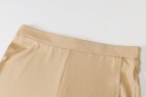 Summer Casual Khaki Halter Crop Top and Pants 2pc Set