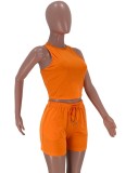 Summer Casual Orange Vest and Sweatshorts 2pc Set