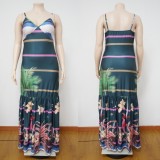 Summer Plus Size Floral Strap Long Maxi Dress