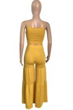 Summer Yellow Strap Crop Top and High Waist Loose Pants 2pc Set