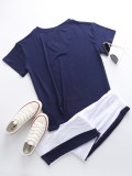 Summer Casual Color Block Shirt and Pants 2PC Set