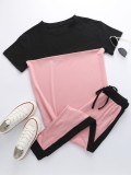 Summer Casual Color Block Shirt and Pants 2PC Set