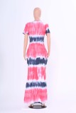 Summer Plus Size Tie Dye O-Neck Long Maxi Dress