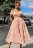 Summer Formal Pink Strapless High Waist Prom Dress