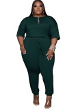 Summer Plus Size Green Drawstrings Casual Jumpsuit