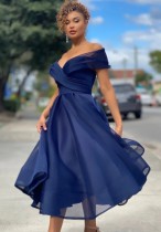 Summer Formal Blue Strapless High Waist Prom Dress