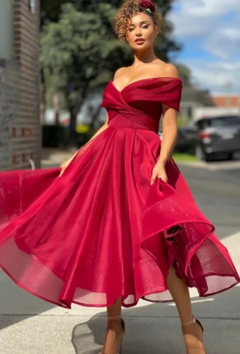 Summer Formal Red Strapless High Waist Prom Dress