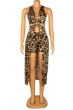 Summer Leopard Print Halter V-Neck Romper Dress