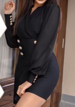 Mini-robe formelle noire à manches longues et printemps