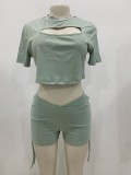Summer Sports Green Yoga Crop Top and Shorts Two-Piece Set