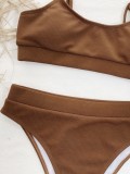Two Piece Brown High Waist Strap Swimwear