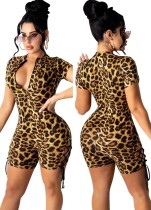 Zomer Sexy Lace-Up Luipaardprint Bodycon-rompertjes