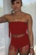 Summer Sexy Red Fringe Strapless Crop Top and High Cut Shorts Set