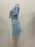 Summer Sports Blue Yoga Crop Top and Shorts Two-Piece Set