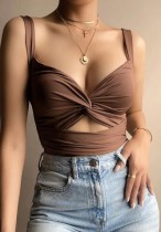 Summer Brown Sexy Twist ausgeschnittener Riemen Crop Top