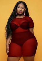 Summer Plus Size Red See Through Mesh Bodycon Dress