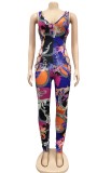 Summer Print Lace-Up Sexy Deep-V Bodycon Jumpsuit