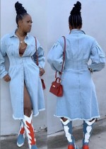 Casual Light Blue Long Denim Jacket with Full Sleeves