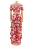 Summer Floral Off Shoulder Crop Top and Matching Long Skirt Set