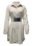 Spring Casual Khaki Lace-Up Long Sleeve Blouse Dress