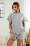 Summer Grey Short Sleeve Shirt and Shorts 2 Piece Lounge Set