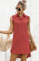 Summer Casual Red High Low Sleeveless Blouse Dress