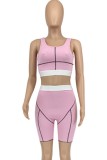 Summer Sports Pink Vest Crop Top and Biker Shorts 2 Piece Set