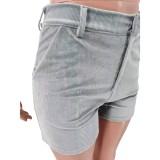 Summer Grey Velvet Sexy Strapless Crop Top and Shorts 2 Piece Set