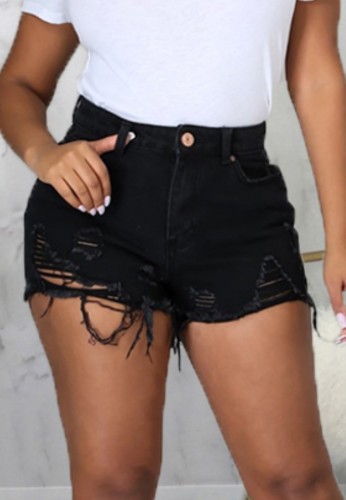 Sommer Sexy Fitted Black Ripped Denim Shorts