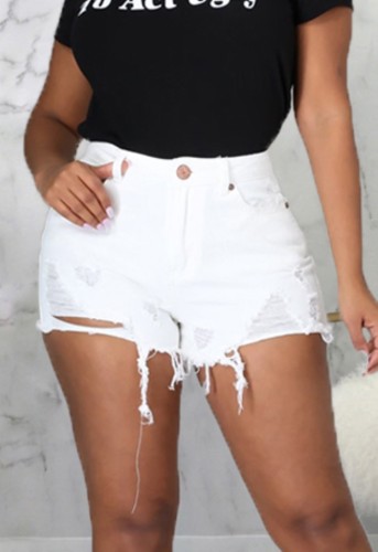 Sommer Sexy Fitted White Ripped Denim Shorts