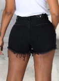 Summer Sexy Fitted Black Ripped Denim Shorts