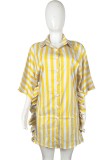 Summer Casual Stripes Ruffles Blouse Dress with Wide Sleeves