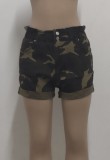 Summer Casual Camo Print High Waist Denim Shorts