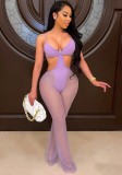 Summer Party Sexy Cut Out Purple Strap Jumpsuit