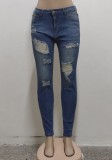 Summer Sexy Fitted Blue High Waist Ripped Jeans