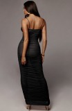 Summer Formal Black Sexy Ruched Strap Long Dress
