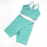 Summer Sports Green Yoga Bra and Shorts 2PC Set