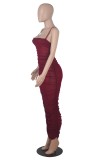Summer Formal Burgunry Sexy Ruched Strap Long Dress