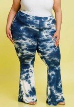 Sommer Plus Size Casual Tie Dye Blau Hose mit hoher Taille