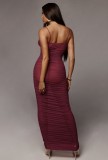 Summer Formal Burgunry Sexy Ruched Strap Long Dress