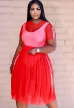 Summer Red Top corto de malla de 3 piezas y conjunto de falda larga con body