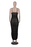 Summer Formal Black Sexy Ruched Strap Long Dress