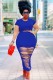 Summer Plus Size Blue Sexy Ripped Long Party Dress