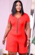 Summer Plus Size Casual Red Zipper Rompers