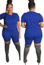 Zomer plus size casual blauw shirt en bikershortset