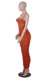 Summer Formal Orange Sexy Ruched Strap Long Dress
