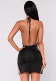Summer Black Sexy Backless Halter Mini Club Dress