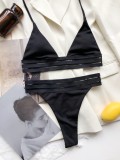 Two-Piece Black Stripes Halter Swimwear