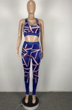 Summer Sexy Print Blue Crop Top and Legging Set